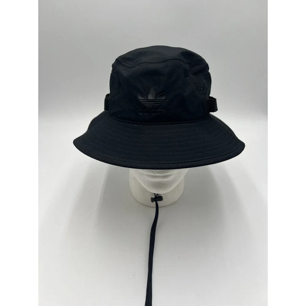 Adidas Originals Black Boonie Bucket Hat Trefoil Logo Chin Strap One Size